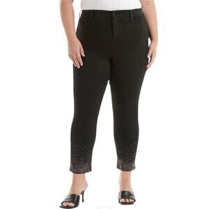 NWT‎ 7 For All Mankind Jen7 High Waist Skinny Jean Black Rhinestones Size 20